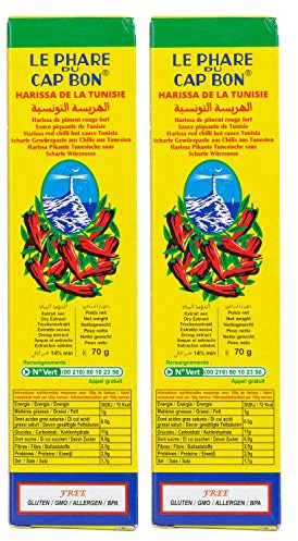 Harissa Le Phare Du Cap Bon - Original tunesische Würzpaste (scharf) - Orientalische Gewürzpaste im 2er Set á 70 g Packung