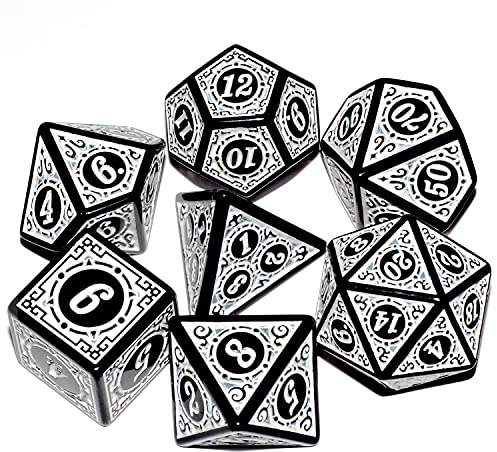 DND Würfel 7 Stück, schwarz und weiß gemischte polyedrische verwirbelte DND-Würfel für RPG MTG Tischspiel-Würfel