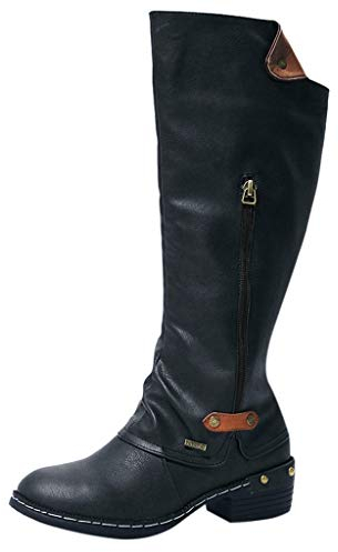 Stivale Stivali Donna al Ginocchio Stretch Stivali Alti Eleganti Scarpe Cerniera Tacco Quadrato Stivali Alti in Tinta Unita Scarpe Alte al Ginocchio Punta Tonda (39,Nero)