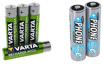 VARTA Recharge Akku Phone Accu Micro NI-Mh Accu (AAA 4er Pack, 800 mAh) & ANSMANN Akku AA Mignon 1300 mAh 1,2V NiMH für Schnurlostelefon 2 Stück - Wiederaufladbare Batterien