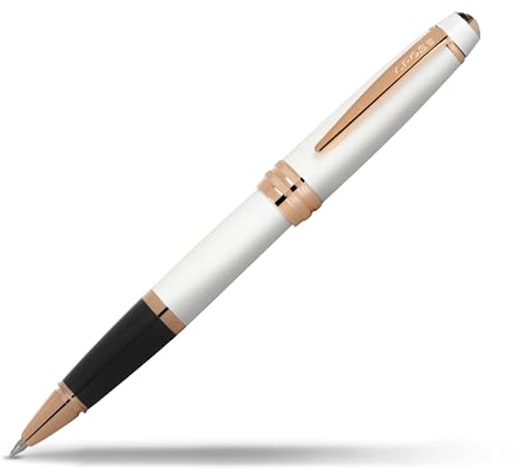 CROSS Bailey Pearlescent White Lacquer Rolling Ball Pen with rose gold appointments