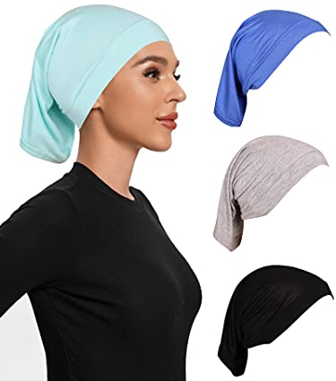 4 Stück Unterschal Hijab Undercap Hijab Tube Cap Hijab Cap Set für Frauen, Mintgrün/Blau/Hellgrau/Schwarz, M/L