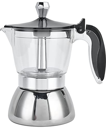 Olla Moka, Cafetera de 4 Tazas, Cafetera de Acero Inoxidable, Estufa con Tapa de Cristal, Olla Moka, Cafetera, Suministros de Cocina