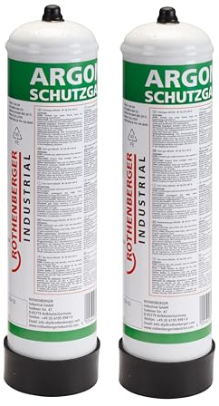 ROTHENBERGER Industrial 100 Prozent Argon | 2 x Schutzgas-Stahl-Einwegflasche 950 ml | Fülldruck 60 bar dadurch 57 Liter Argon | M 10 x 1 | MIG Schweißen 35775