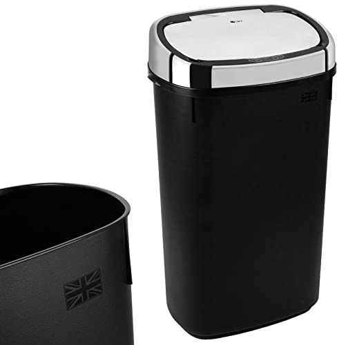 Dihl - UK MADE - 50L Black Sensor Bin with Chrome Sensor Lid Kitchen Waste Dust Bin Automatic Motor