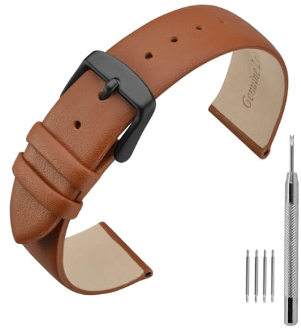 ANNEFIT Leder Uhrenarmband, Armband 22mm mit Schwarz Schnalle, Kompatibel mit Intelligenten und Traditionellen Uhren (Braun)