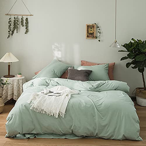 Michorinee Housse de Couette 200 x 200 cm Vert Clair - Parure de Lit Adulte 2 Personnes avec Fermeture Éclair Sets de Housse Couette en Microfibre avec 2 Taie d'oreiller 65x65 cm
