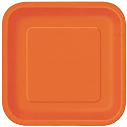 Trimming Shop Lot de 16 Assiettes à Dessert carrées résistantes de 17,8 cm, Orange Citrouille, Assiettes jetables de 18 cm, Vaisselle en Papier