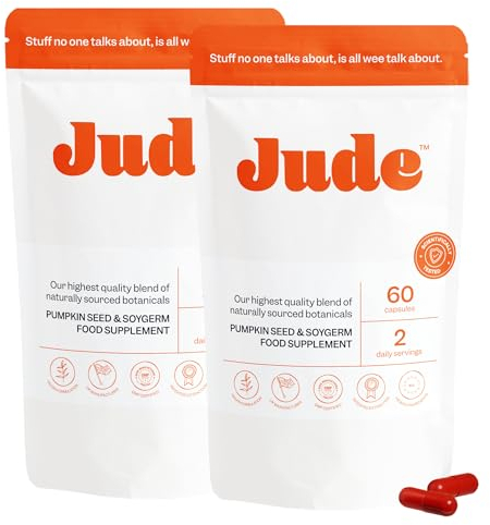 Jude Bladder Health Tablets As Seen On Dragons' Den, Science-Backed Supplement, Nourish Your Pelvic Floor, Made in The UK, Vegan & Gluten Free, Pumpkin Seed Extract & Soy Germ Extract, 120 Capsules