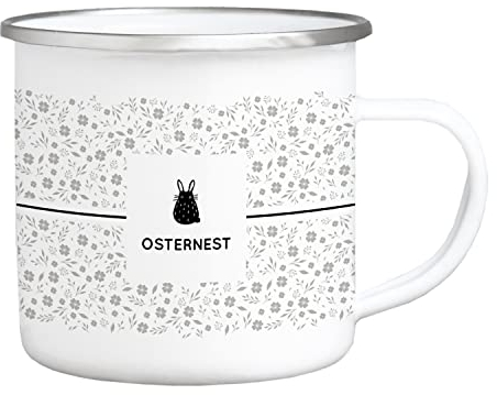 EMAILLE BECHER - Osternest - Tasse Liebe Freundschaft Minimalism Happiness Ostern