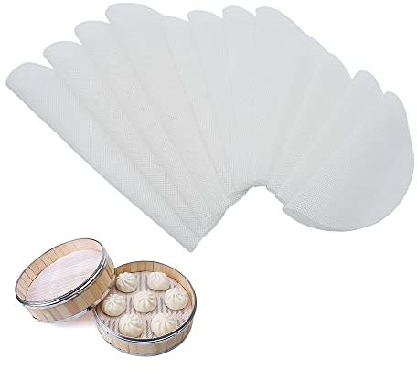 12PCS Non-Stick Round Silicone Steamer Liners Mixed Size, LIUCONGBD Reusable Steamer Mesh Mat Pad, Dumplings Steamed Buns Baking Pastry Dim Sum Mesh for Home Kitchen (8”, 10”, 12”)