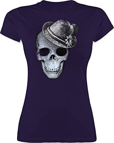 Shirt Damen - Kompatibel Oktoberfest - Totenkopf mit Filzhut - L - Lila - trachtenshirts trachtenshirt bayrische Skull Funshirts für Frauen trachtentshirt Trachten t Shirts bayrisch bayernhut