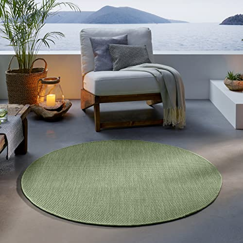 TacaHome Outdoor Teppich I UV-Stabil Für Drinnen und Draußen I Terrasse Balkon Garten Wohnzimmer Badezimmer Küche Flur Läufer | 120 cm rund Grün
