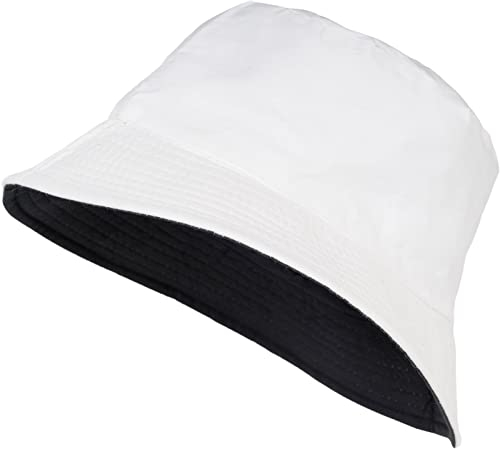 styleBREAKER Unisex Wende Fischerhut aus Baumwolle | 2 in 1 Reversible Bucket Hat Streetwear Look | Sonnenhut Anglerhut für Damen und Herren, Farbe:Weiß-Schwarz