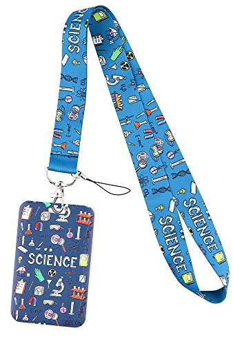 Lanyards für den Hals mit Metallschnalle, personalisiertes Lanyard mit Kartenhalter, für Ausweis, Schlüssel, Arbeitserlaubnis (Color : Science, Size : 45cm)