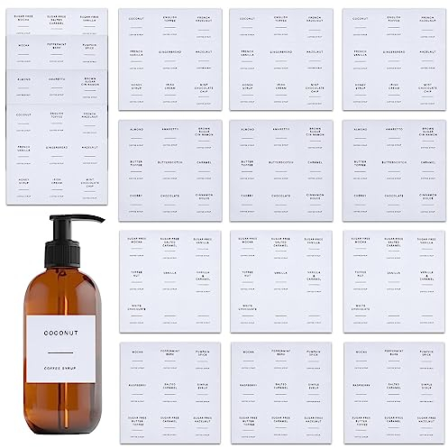 craspire 36 Stück wasserdichte Flaschenetiketten-Aufkleber Mit Schwarzem Wort, Küchen-Speisekammer-Etiketten, Kaffeesirup, PVC-Kleber Für Die Organisation von Kaffeebars, Lebensmittelbehältern