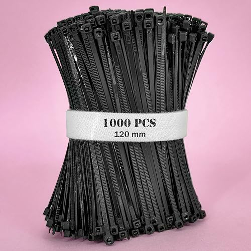 1000 pièces Serre Câbles Rilsan noir Nylon, 120 mm x 2,5 mm, Serre Cable Plastique,Collier Serrage Plastique,Zip Ties Black,Cable Ties Black