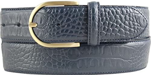 BELTINGER Damen-Gürtel mit goldener Gürtelschnalle und Krokoprägung 4 cm | Leder-Gürtel 40mm Kroko-Optik Damen | Kroko-Muster 4cm | Marine 80cm