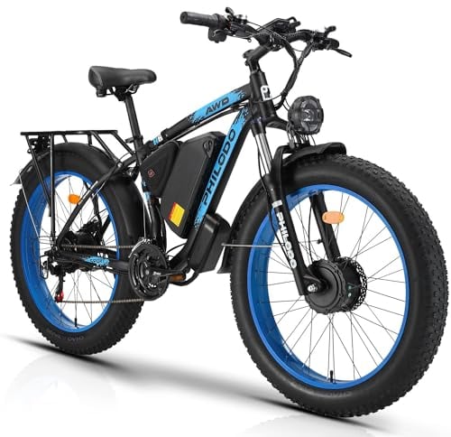 PHILODO Elektrofahrrad für Erwachsene, 26 x 4.0 Zoll Fat Tire 48V 17.5Ah/22Ah Abnehmbare Batterie Ebike Elektrofahrräder, 21-Gang
