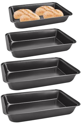 SIYINGSAERY 4 PCS Plat à Rôtir Antiadhésif 34cm 32cm 30cm, Plaque à Four Rectangulaire, Plateau Four Rectangulaire, Plaque à Four Antiadhésive, Plat à Gratin Rectangulaire, Plateau Four Inox