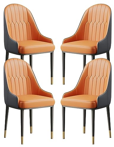 Esszimmerstuhl, PU-Leder, Esszimmerstuhl, 4er-Set, Küche, Wohnzimmer, Sessel, ergonomische Sitze, Haushaltstische, Stühle (Farbe: Orange)