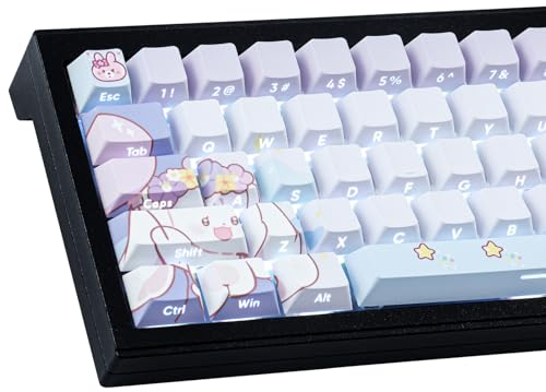 PBT 135 Keys Transparent Keycaps Letter Side Print Purple Bunny Custom Keycaps for ISO Layout Cherry MX Switches Mechanical Keyboards