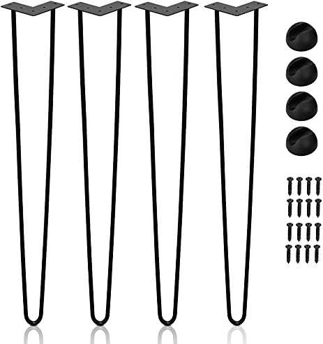 Izrielar 4er Set Hairpin Legs Tischbeine Tischkufen Austauschbare Tisch &Schrank DIY Metall Tischgestell, Mit Bodenschoner und Schrauben, 61cm 2-Stange Bein Schwarz