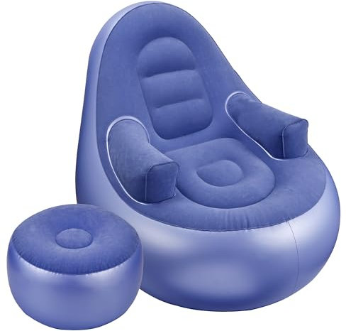 Balabulala Aufblasbare Couch mit Armlehne und Ottomane, aufblasbarer Liegestuhl, klappbarer Luftstuhl für Erwachsene, aufblasbares faules Sofa, perfekt für Zimmer, Camping oder Zuhause (ohne Pumpe)