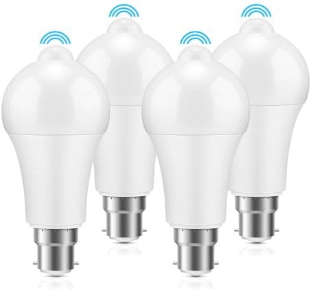 AWSGHLF LED Smart Motion Light Bulbs - 4 Pack B22 Motion Sensor LED Bulbs 12W Cool White 6000K PIR Light Sensor Bulb for Stairs, Garage, Corridor, Walkway, Yard, Hallway, Patio, Carport