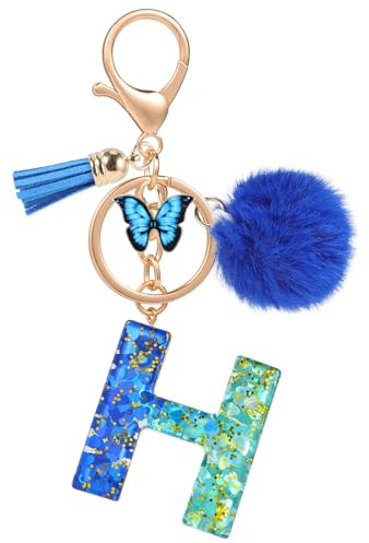 MWOOT Nom Lettre initiale H Porte-clés, Bleu Porte-clés pour Femme, Charmes en Résine Pour Clé Porte Clef Voiture Décor Sac à main