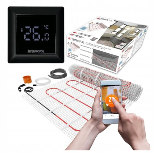 Termofol Set Heizmatte mit Thermostat H6 WiFi Schwarz - Elektrische Fußbodenheizung Badezimmer, Wohnzimmer - Heizfolie mit Heizkraft 150W/m2 - Oberfläche 1,0 m² - Mit digitalem Heizungsthermostat