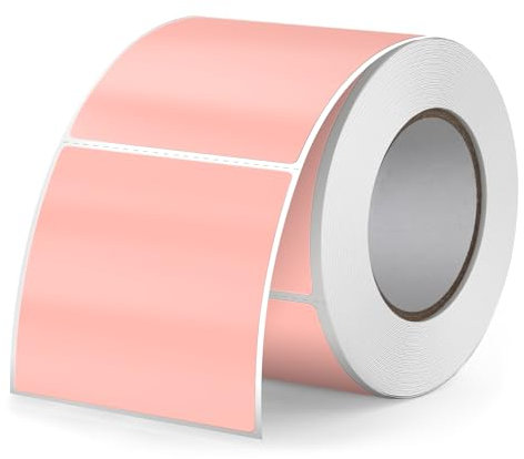 FINDAT Rosa Thermo-Etiketten 50 x 50 mm Vinyl Rolle Selbstklebende Thermo-Aufkleber Wasserdichtes Quadratische Drucker-Etiketten für Büro DIY Design Barcode Versand 500 Stück Pink