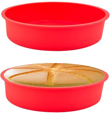 LANYOTA 2pc 8'' Round Cake Tins for Baking, Silicone Cake Pans Molds, Quick Release Bakeware Pans Kitchen Non-Stick Reusable Cake Pan for Baking Layer Cheese Chiffon Cake,20cm(2pc 8'' Round)