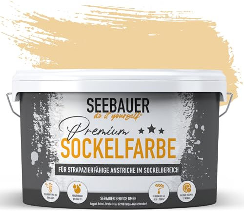 SEEBAUER diy Sockelfarbe Beige 5L für Außen (No. 414 Honey Bee) Rissfüllende Spezialfarbe für Fassade, Sockel und Dach - Geeignet für Putz, Mauerwerk und Beton