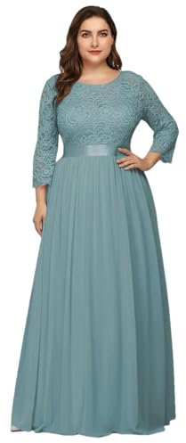 GaoLeAve Evening Dresses A-LINE O-Neck Long Sleeve Floor Length Gown Bridesmaid Women Dress-Dusty Blue-12