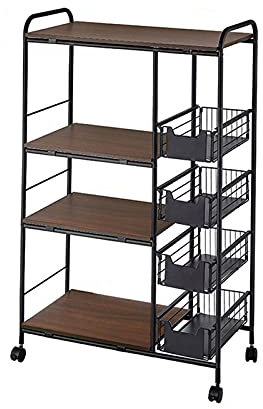 OJKJGY 4+5-Tier Kitchen Storage, Microwave Cart Utility Kitchen Cart, Bakers Racks for Kitchens with Storage 100 pounds Load Capacity Rolling Microwave Stand on Wheels with 4 Drawers/2136