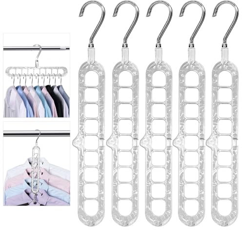Cooltto 5 Stück Platzsparende Kleiderbügel 9 in 1 Magic Swivel Hanger 360°Drehbar Kleiderbügel rutschfeste aus PET Reisebügel Multi Bügel Organizer für Kleiderschränke Closet Garderobe