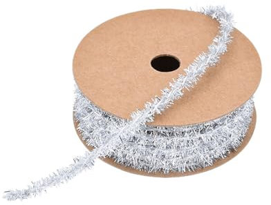 BrightGlow Guirnalda de espumillón de Navidad, delgada, guirnalda de Navidad, cinta de regalo, cinta de regalo, cinta de regalo, espumillón fino brillante para regalo de árbol de Navidad, 8 mm, plata,