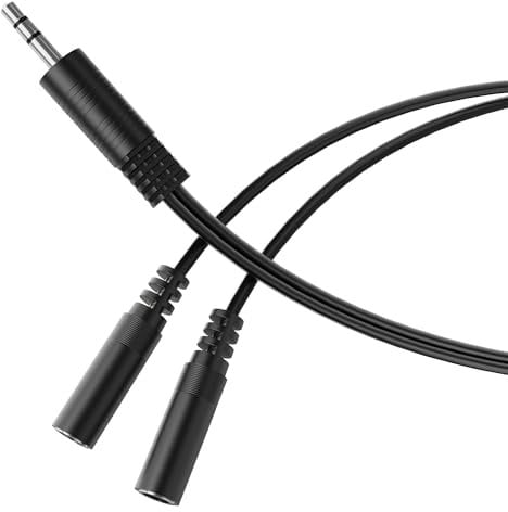 HDSupply Audio Splitter, câble en Y, Adaptateur Y auxiliaire 3,5 mm pour Deux écouteurs, Double fiche stéréo 3 pôles, répartiteur pour écouteurs, téléphone Portable, Smartphone, PC, Noir