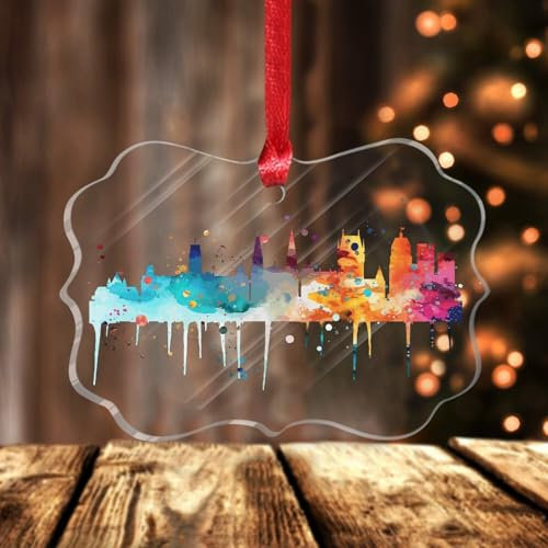 Canada Quebec City Paesaggio Ornamenti di Natale Quebec Skyline Albero di Natale Ornamento Ricordo Acrilico Pallina di Natale per Decorazioni Albero di Natale Natale Vacanze Regalo di compleanno