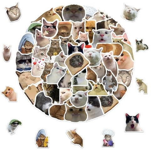 Dcsfadq Katzen-Emoji Sticker Set: 50 Stück Lustige Meme Aufkleber für Laptops und mehr - Cute & Aesthetic DIY Dekoration
