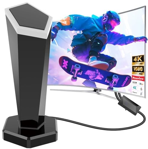 2025 Upgraded TV Aerial,Freeview HD Indoor TV Aerial with Signal Booster,Digital TV Antenna Indoor with Magnetic Base and Easy Installation for 450 Miles Long Range Support 4K/1080P HDT