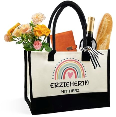 Geschenk für Erzieherin Abschiedsgeschenk Kindergarten - Jutetasche Erzieherin mit Herz Kita Abschiedsgeschenk für Erzieher Kollegen Danke Erzieherin Abschied Dankeschön Geschenke Tagesmutter Geschenk