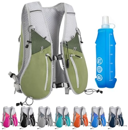 Zounich Zaino Trail Running 7L Uomo Donna, Zaino da Corsa, Zaino Corsa Idratazione con 500ml Borraccia, Leggero Zaino Idratazione con Strisce Riflettenti per Ciclismo, Arrampicata, Trekking