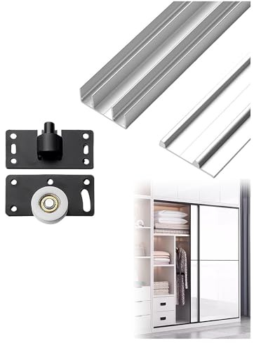 GZKDKZB Rail de Porte coulissante Triple Robuste | Kit de quincaillerie en Aluminium pour Portes de Placard et d'armoire - Design Compact (Argent, 120 cm/3,9 pi)