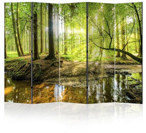 LUMASOUL Paravent Raumteiler Innen beidseitig Bedruckt 225x172 cm Wald | Vorderseite mit Motiv, neutrale Rückseite, faltbar, freistehend und dekorativ