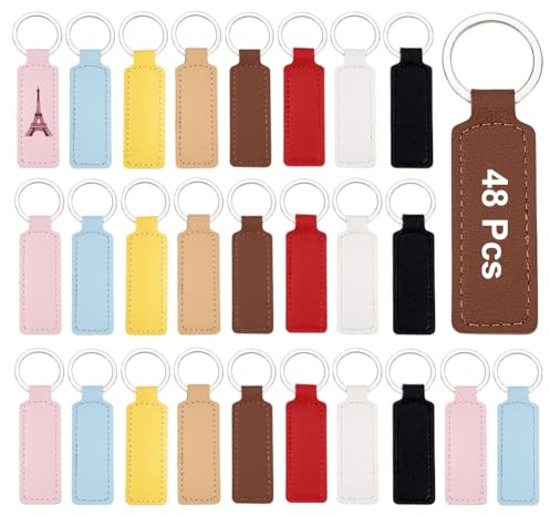 PH PandaHall 48pcs Porte-Clés en Cuir Blancs en Vrac Gravable Personnalisé Porte-Clés Laser Gravure Blancs 96mm Couleur Mixte pour la Décoration D'accessoires de Voiture