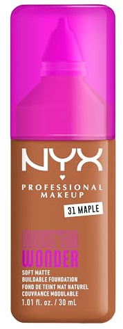 NYX Professional Makeup Make 'Em Wonder Foundation, 24H Soft Matte Aufbaubare Foundation, Mit hoher Deckkraft, Mattes Finish, 31 Maple
