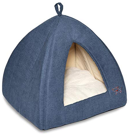 Best Pet Supplies Hundehütte, Bett, Kiste, Matte, Zelt, rund, weicher Plüsch für kleine, mittelgroße und große Rassen, Marineblau, 19 x 19 x 48,3 cm