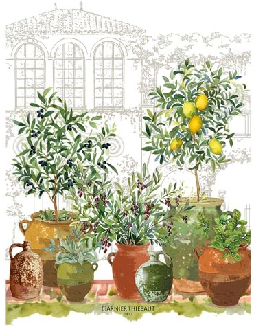 Garnier Thiebaut Geschirrtuch Jardin Provencal Olive 50x70 cm Baumwolle-Leinen-Mix